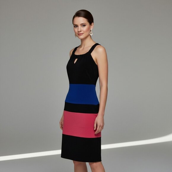 En Focus Studio Women’s 10 Black Sleeveless Cocktail Dress Royal Blue & Fuchsia - Picture 1 of 13
